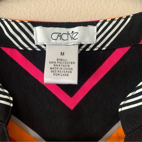 Cache Bright Colorful Striped Abstract Pullover V Neck Tunic/ Blouse Size M - Picture 7 of 13